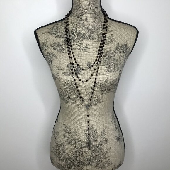 VTG Italian Luminous Rosary Necklace Burgundy Glass Bead Roma Glow Crucifix 47" - Picture 4 of 14